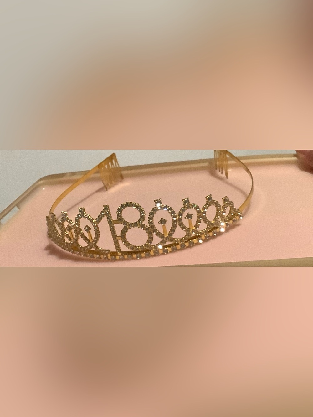 Gold 18 Birthday Rhinestone Tiara Headband - Women Accessories